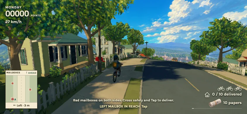 The same route on a phone held sideways, with the floating heads-up display.