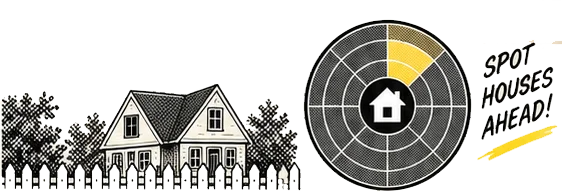 A circular route radar showing the houses ahead.