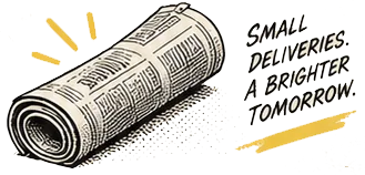 A rolled newspaper ready to throw.